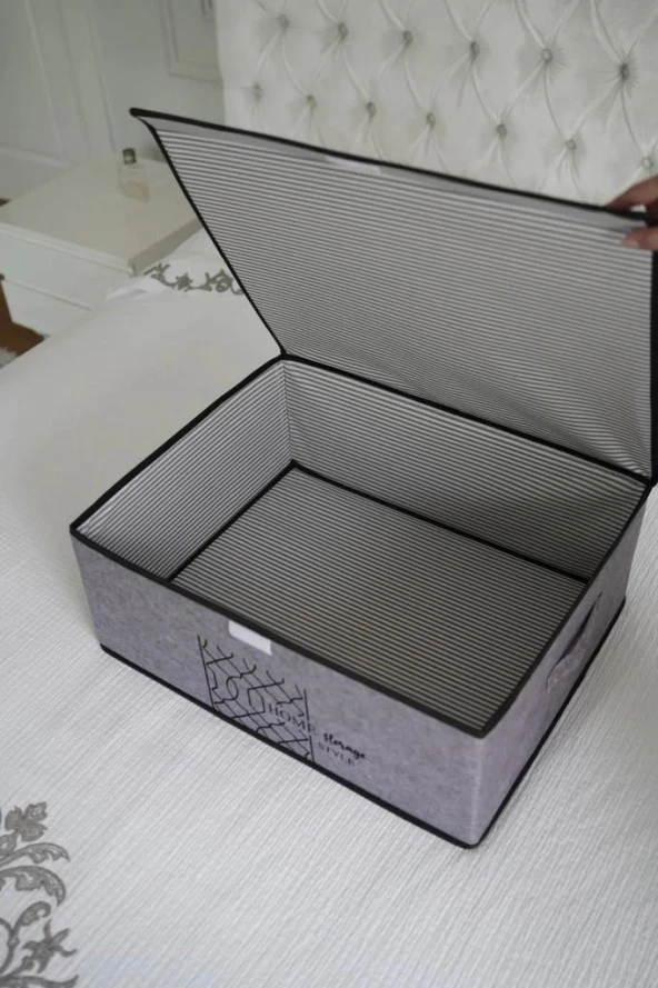 Flosoft 3 ADET Keçe Kapaklı Baza Hurcu, Çok Amaçlı Düzenleyici Organizer 50x40x19 Cm GRİ - Resim 3