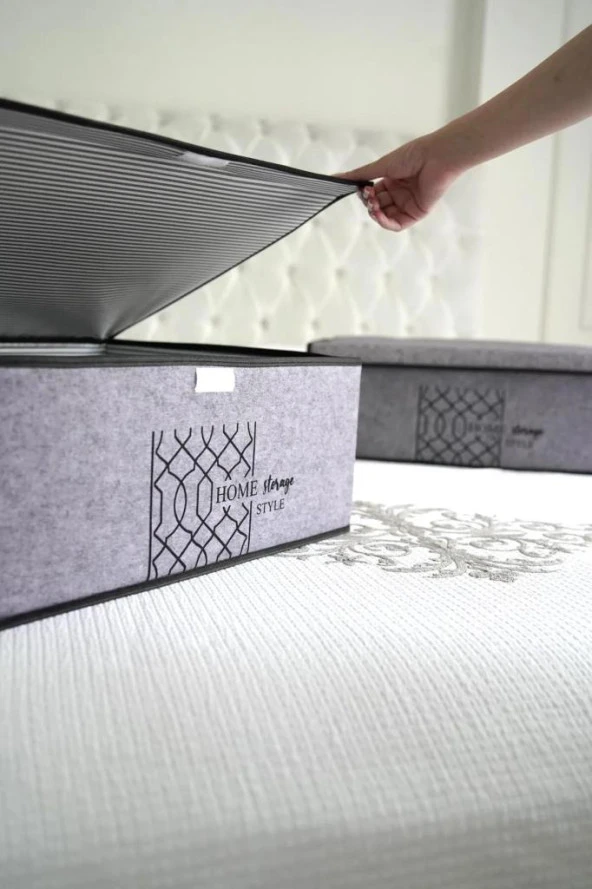 Flosoft 3 ADET Keçe Kapaklı Baza Hurcu, Çok Amaçlı Düzenleyici Organizer 50x40x19 Cm GRİ - Resim 4