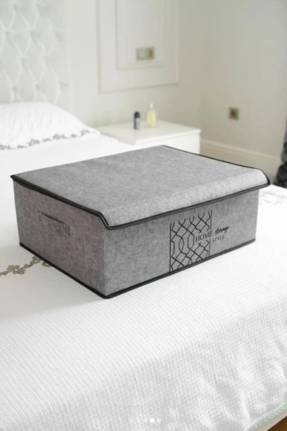 Flosoft 3 ADET Keçe Kapaklı Baza Hurcu, Çok Amaçlı Düzenleyici Organizer 50x40x19 Cm GRİ - Resim 6