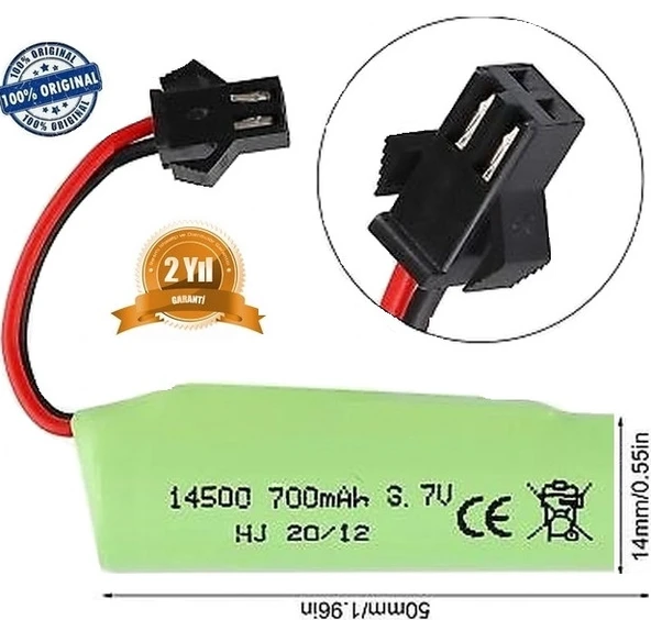 Oyuncak Araba Pili 700 Mah 3.7v 14500 Li-ıon Siyah Soket Drone Pili