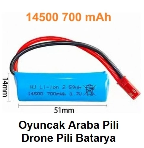 Kırmızı Soket Uzaktan Kumandalı Oyuncak Araba Pili 700 Mah 3.7v 14500 Li-ıon