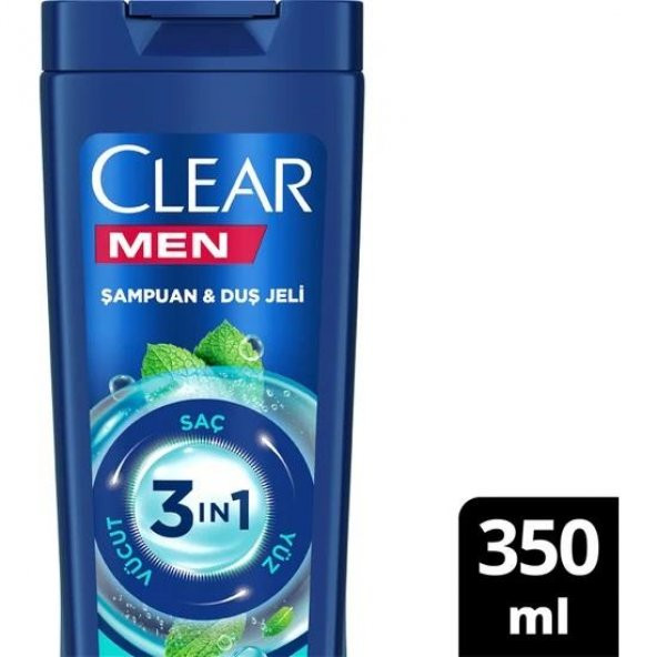 Clear Men 3 in 1 Şampuan Duş Jeli Ferahlatıcı Mentol Saç Yüz Vücut 350 ml