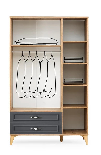 Irmak 3 Kapılı 2 Çekmeceli Gardrop Elbise Dolabı 120x48x195cm - 4
