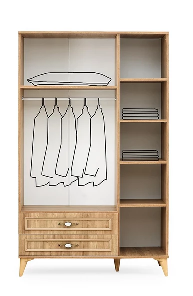 Irmak 3 Kapılı 2 Çekmeceli Gardrop Elbise Dolabı 120x48x195cm - 6