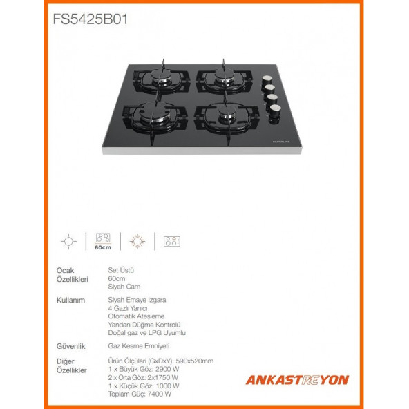 Silverline FS5425B01 Siyah Cam Setüstü Ocak - Resim 2