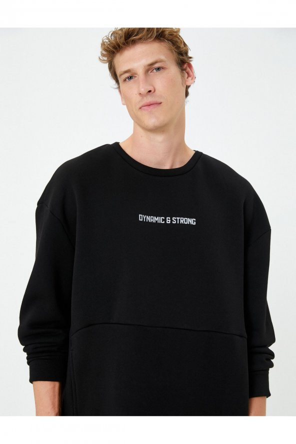 Spor Sweatshirt Slogan Baskılı Kanguru Cepli Bisiklet Yaka - Resim 2