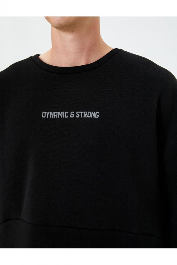 Spor Sweatshirt Slogan Baskılı Kanguru Cepli Bisiklet Yaka - Resim 5