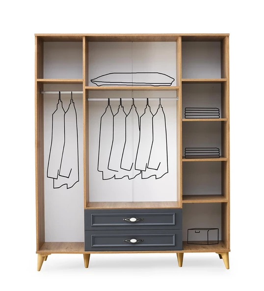 Irmak 4 Kapılı 2 Çekmeceli Gardrop Elbise Dolabı 160x48x195cm - 6