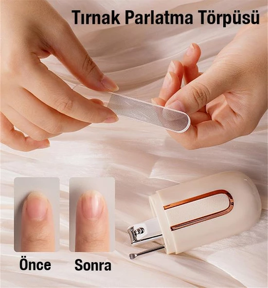 Polham 3in1 Tırnak Makası, Parlatma Törpüsü ve Kulak Temizleme Çubuğu Bakım Seti, Taşıma Çantalı - 5