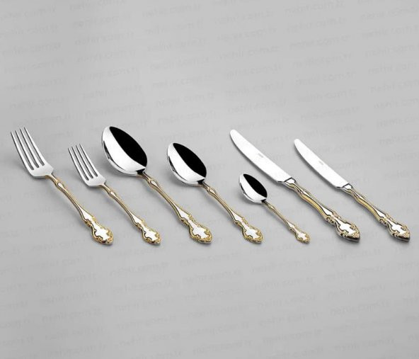 Nehir Çatal Kaşık Bıçak Takımı 84 Parça Adriana Altın - 5