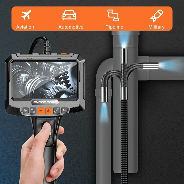 Anhendeler 5 Inc IPS Boroskop - Işıklı Eklemli Muayene Kamerası - 1.5m - 2