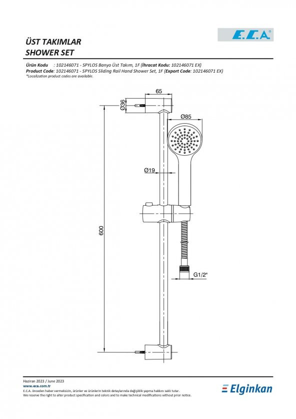 Eca Spylos Hareketli Tek Fonksiyonlu Sürgülü Duş Seti 102146071 - 2