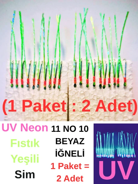 Eagenset Çapari İstavrit Çaparisi, Ultraviyole UV Neon 11 No Beyaz İğne, 10 İgneli Çapari 2li Paket - Resim 3