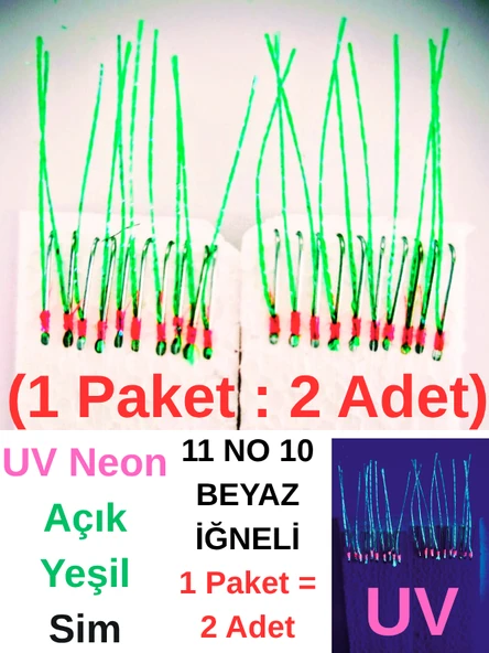 Eagenset Çapari İstavrit Çaparisi, Ultraviyole UV Neon 11 No Beyaz İğne, 10 İgneli Çapari 2li Paket - Resim 2