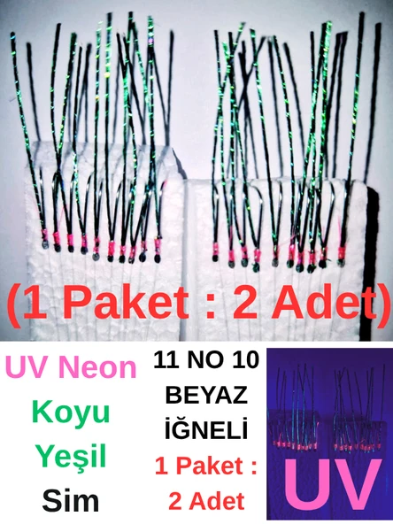 Eagenset Çapari İstavrit Çaparisi, Ultraviyole UV Neon 11 No Beyaz İğne, 10 İgneli Çapari 2li Paket ürün görseli 1