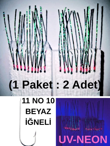 Eagenset Çapari İstavrit Çaparisi, Ultraviyole UV Neon 11 No Beyaz İğne, 10 İgneli Çapari 2li Paket - 1
