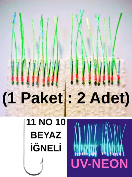 Eagenset Çapari İstavrit Çaparisi, Ultraviyole UV Neon 11 No Beyaz İğne, 10 İgneli Çapari 2li Paket - 3