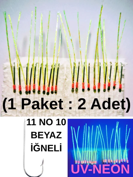 Eagenset Çapari İstavrit Çaparisi, Ultraviyole UV Neon 11 No Beyaz İğne, 10 İgneli Çapari 2li Paket - 7