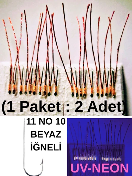 Eagenset Çapari İstavrit Çaparisi, Ultraviyole UV Neon 11 No Beyaz İğne, 10 İgneli Çapari 2li Paket - 11