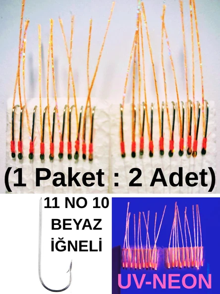 Eagenset Çapari İstavrit Çaparisi, Ultraviyole UV Neon 11 No Beyaz İğne, 10 İgneli Çapari 2li Paket - 5