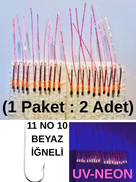 Eagenset Çapari İstavrit Çaparisi, Ultraviyole UV Neon 11 No Beyaz İğne, 10 İgneli Çapari 2li Paket - 6