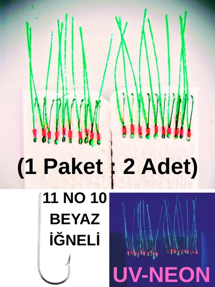 Eagenset Çapari İstavrit Çaparisi, Ultraviyole UV Neon 11 No Beyaz İğne, 10 İgneli Çapari 2li Paket - 2