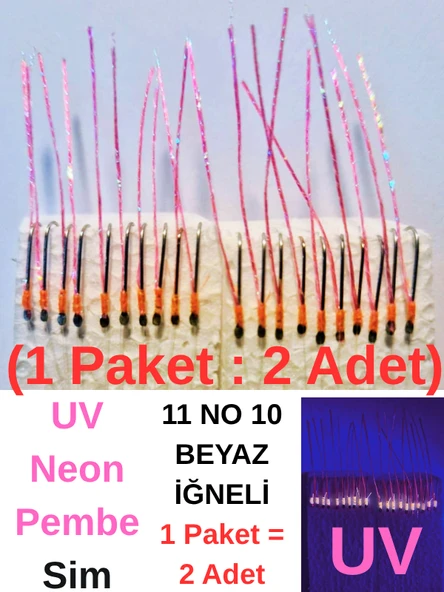 Eagenset Çapari İstavrit Çaparisi, Ultraviyole UV Neon 11 No Beyaz İğne, 10 İgneli Çapari 2li Paket - Resim 6