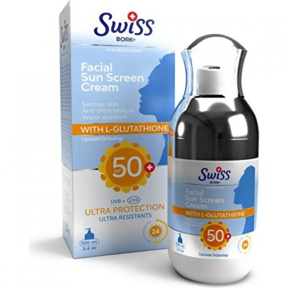 Swiss Bork Swiss Bork® Facial Sun Screen Cream W/ L-Glutathione Spf 50+ Liposomal Technology (Su Bazlı Güneş Koruyucu Suya Dirençli Leke Karşıtı Yüz Kremi L Glutatyon) 100ML