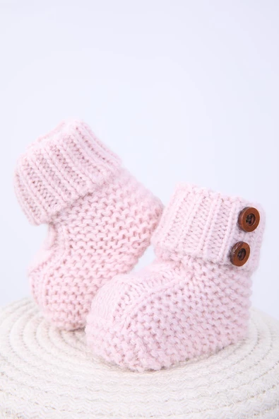 Babyhola Kız Erkek %100 Triko İlk Adım Düğmeli Patik 0-6 ay Yenidoğan Kutulu Hediyelik 8011 - 8