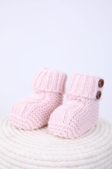Babyhola Kız Erkek %100 Triko İlk Adım Düğmeli Patik 0-6 ay Yenidoğan Kutulu Hediyelik 8011 - 6