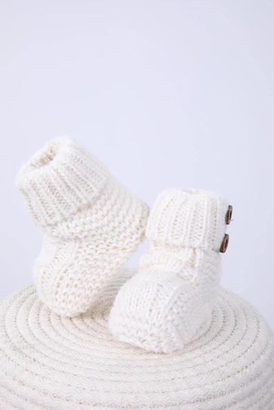 Babyhola Kız Erkek %100 Triko İlk Adım Düğmeli Patik 0-6 ay Yenidoğan Kutulu Hediyelik 8011 - 10