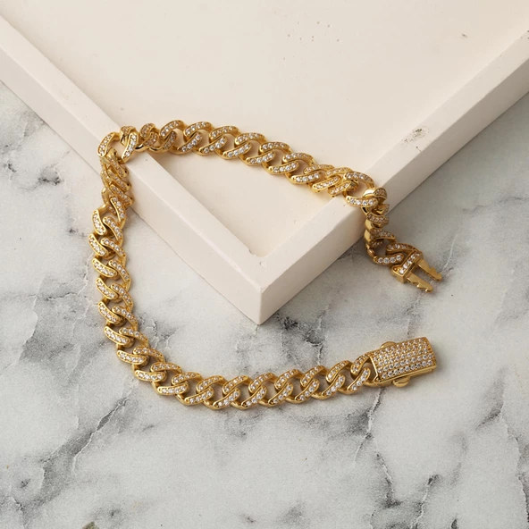 Sıra Taşlı Gurmet Altın Bileklik 14 Ayar - Resim 4