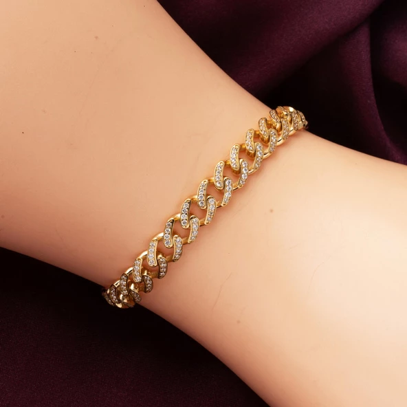 Sıra Taşlı Gurmet Altın Bileklik 14 Ayar - Resim 2