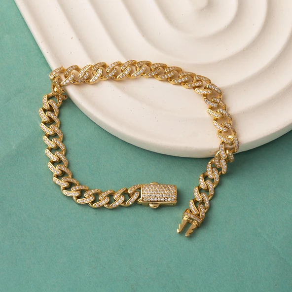 Sıra Taşlı Gurmet Altın Bileklik 14 Ayar - Resim 5