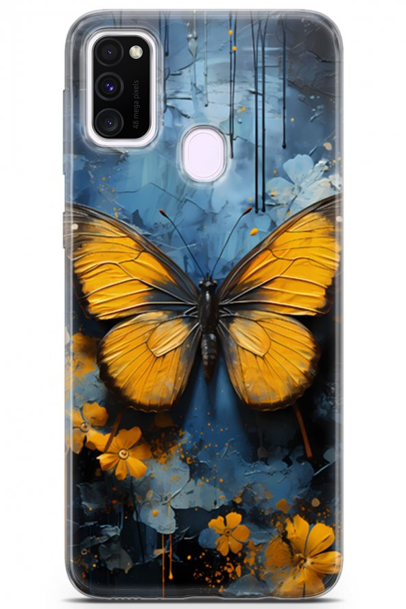 Samsung Galaxy M21 Kılıf Seri Fresh 7 Kelebekler Desenli Kılıf