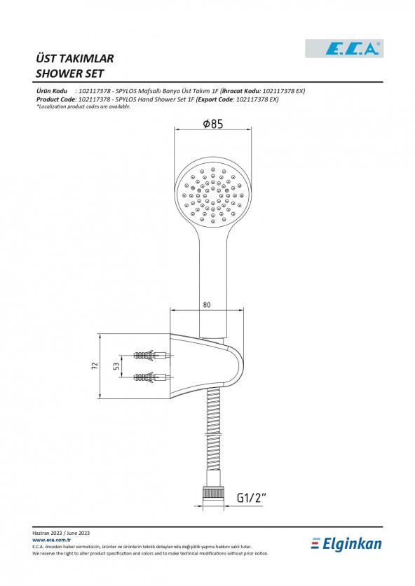 Eca Spylos Mafsallı El Duş Seti Banyo Üst Takım 102117378 - 2