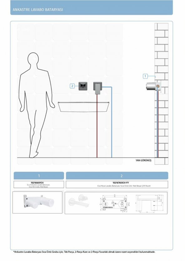 Eca Myra Ankastre Gömme Lavabo Bataryası Set 102167603C4-YY+102166601C4 - 4