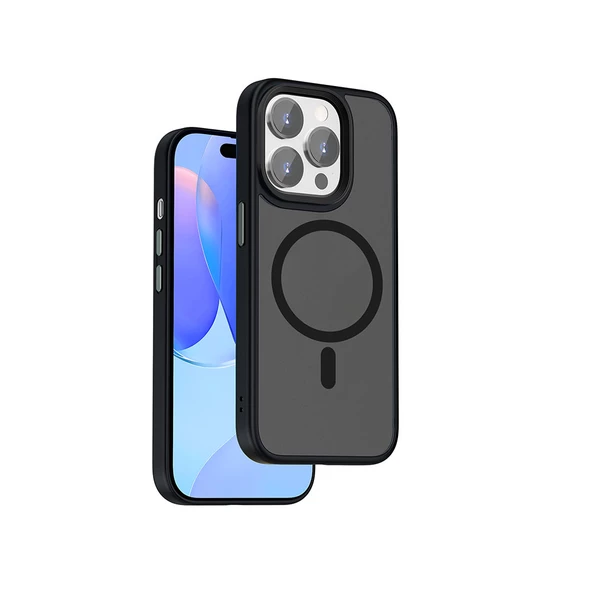 Vendas iPhone 15 Pro Max Uyumlu Felix Serisi Magsafe Şarj Özellikli Kamera Korumalı Mat Drop Magic Silikon Kılıf - 5