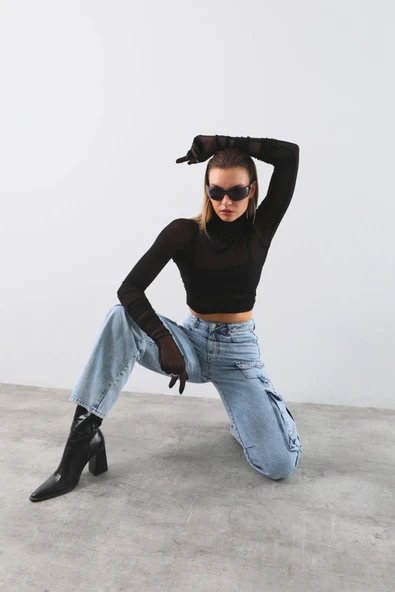 Kargo Cepli Jean Pantolon Buz Mavi - Resim 2