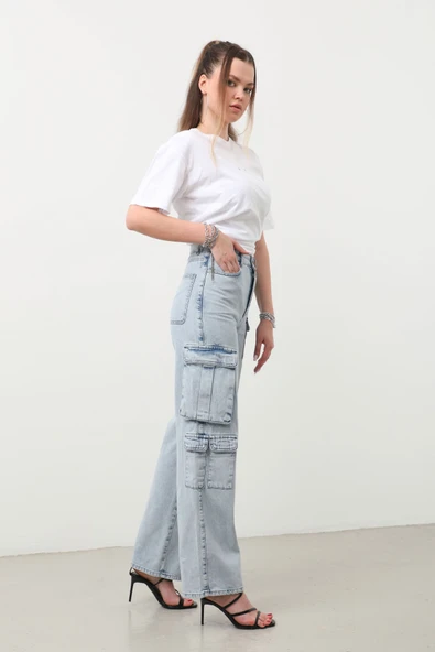 Kargo Cepli Jean Pantolon Buz Mavi - Resim 7