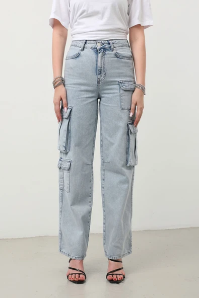 Kargo Cepli Jean Pantolon Buz Mavi - Resim 9
