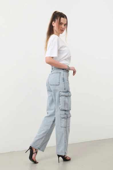 Kargo Cepli Jean Pantolon Buz Mavi - Resim 8