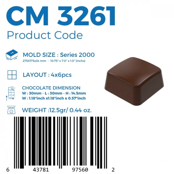 Polikarbon Kare Pralin Çikolata Kalıbı 12.8 gr | Cm-3261 - 8