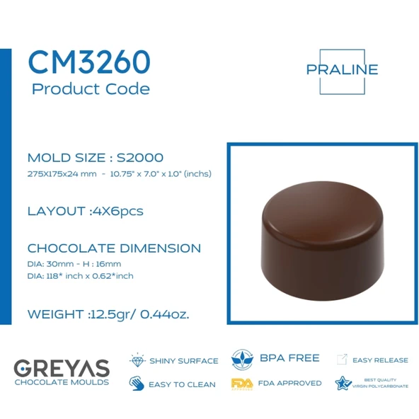 Polikarbon Yuvarlak Pralin Çikolata Kalıbı 12.5 gr | Cm-3260 - Resim 7