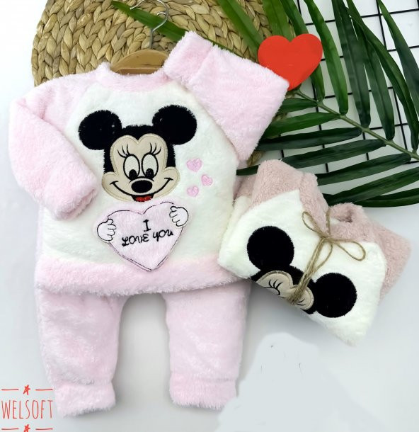 Welsoft Kumaş Mickey Desenli Uzun Kollu 2li Kız Erkek Bebek Takımı - 2