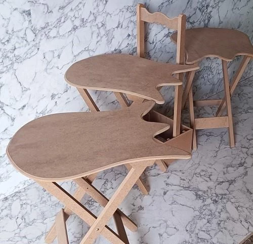 Çanta zigon 90225 kalpli Sehpa Dörtlü HAM Model Ahşap MDF HAM CNC Kesim El Yapım - 8