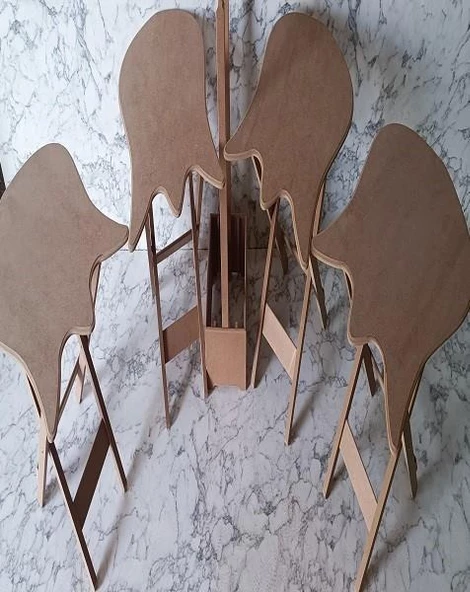 Çanta zigon 90225 kalpli Sehpa Dörtlü HAM Model Ahşap MDF HAM CNC Kesim El Yapım - 6