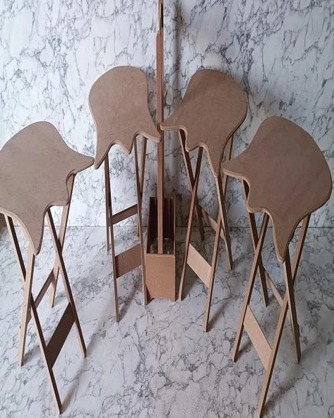 Çanta zigon 90225 kalpli Sehpa Dörtlü HAM Model Ahşap MDF HAM CNC Kesim El Yapım - 7