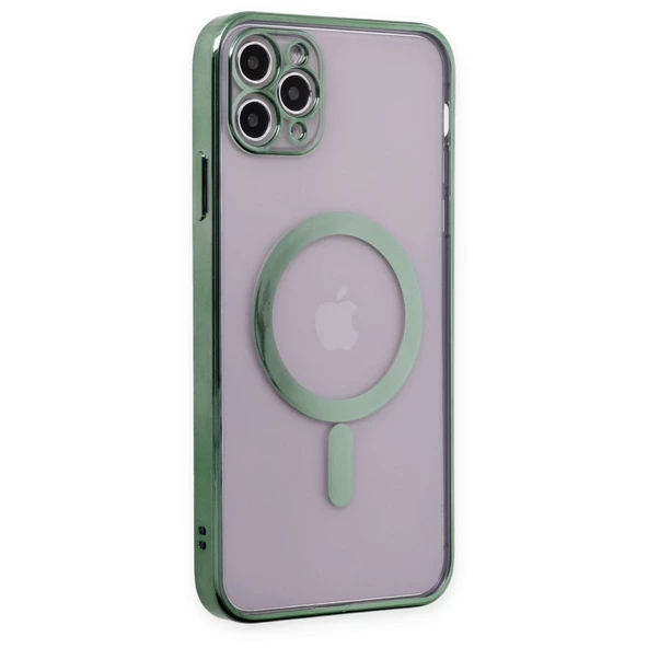 iPhone 11 Pro Kılıf Magsafe Özellikli Metal Lazer Silikon Kapak - 8