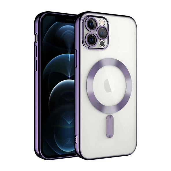 iPhone 11 Pro Kılıf Magsafe Özellikli Metal Lazer Silikon Kapak - 6